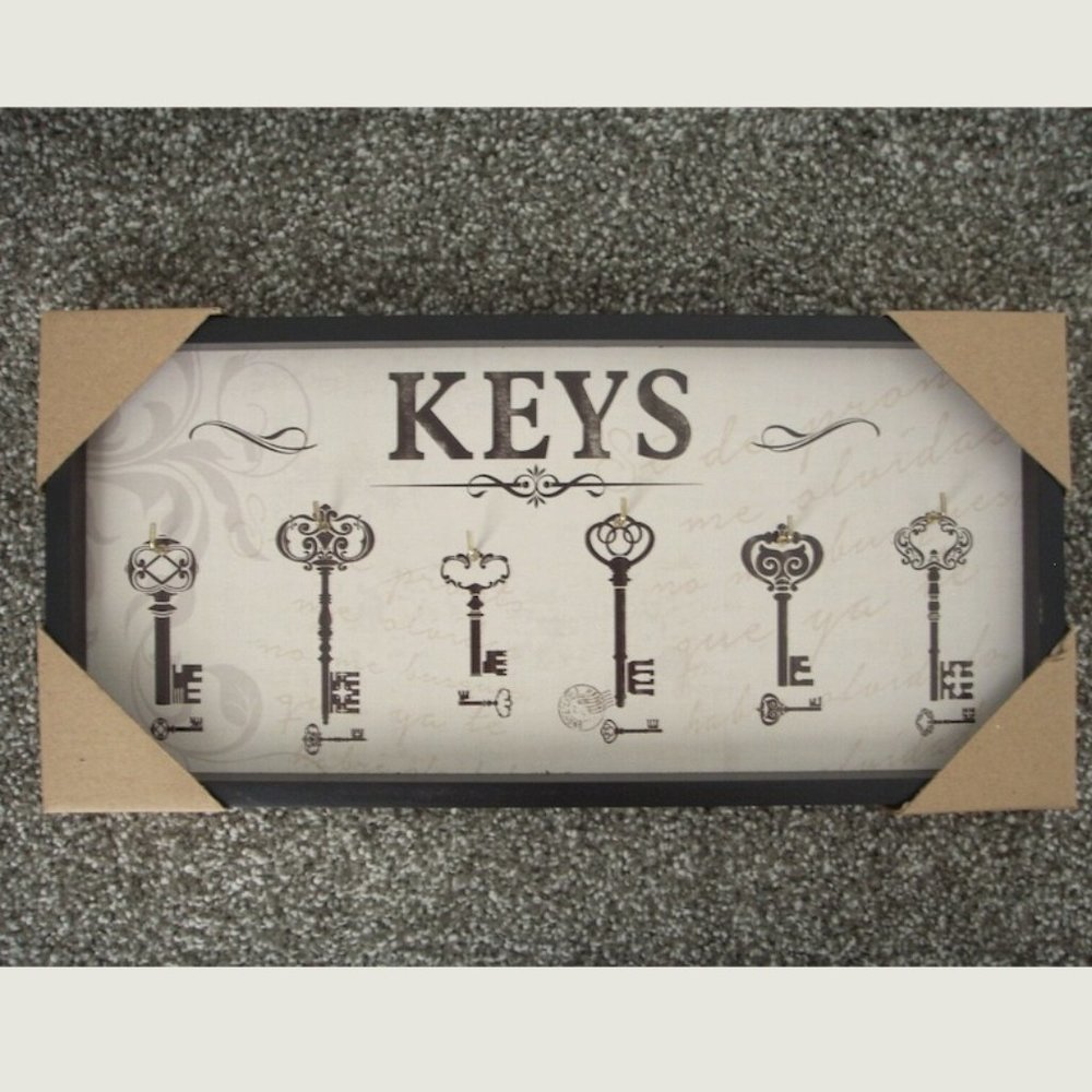 Retro Wooden Keys Holder Plaque Rack w/ 5 Hooks
